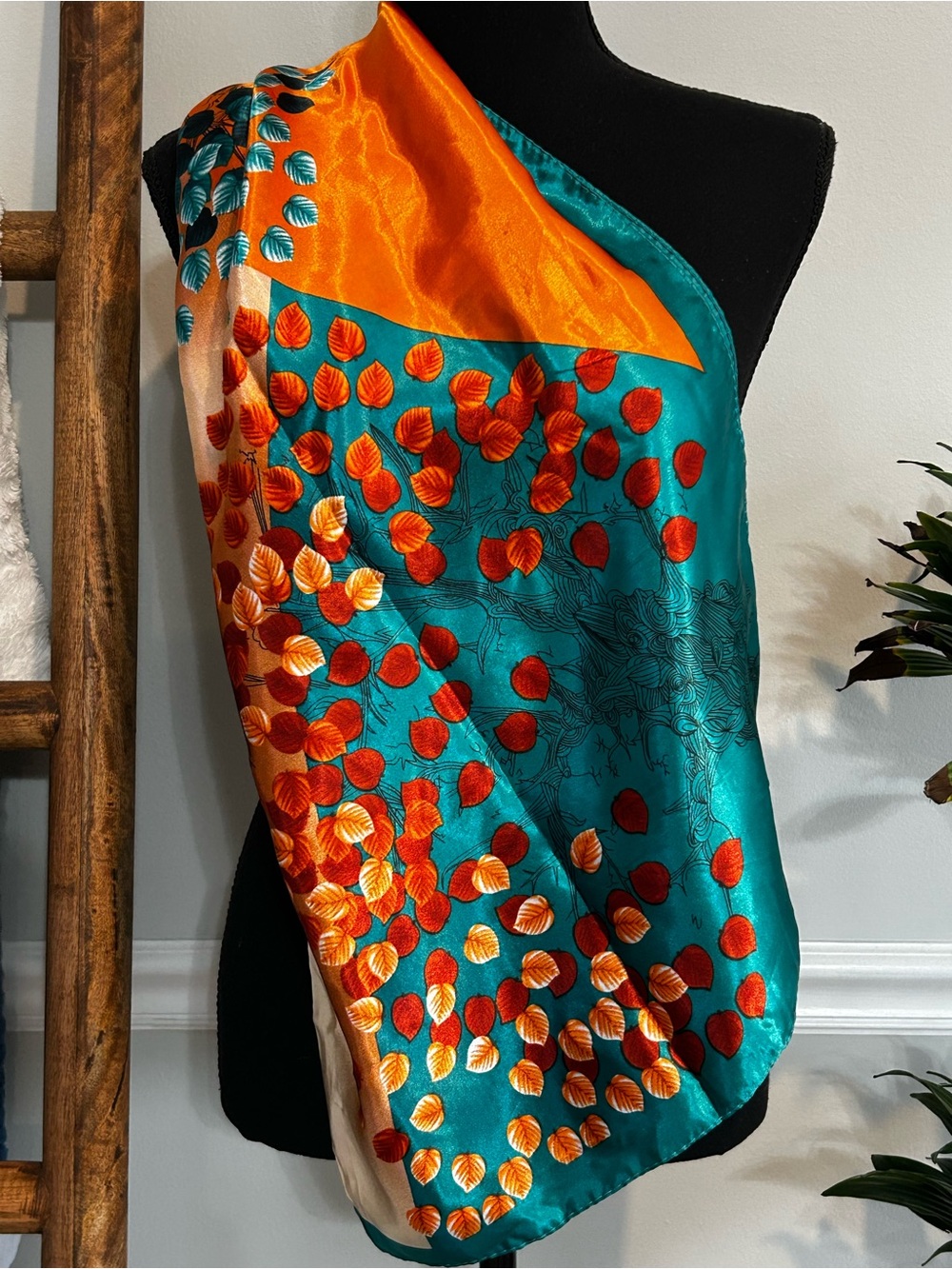 Silk Accent Scarf in Teal and Orange